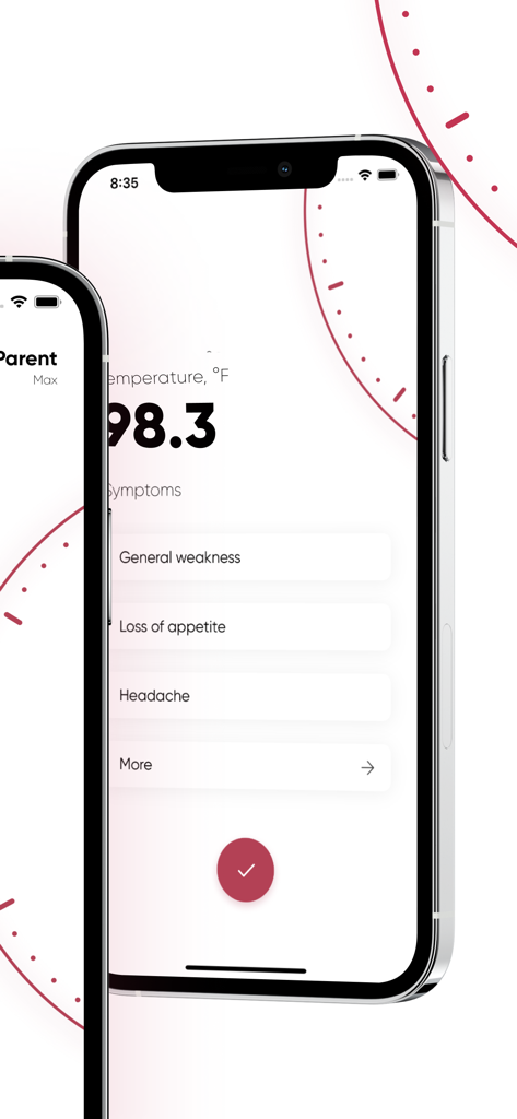 AI Body Temperature Analyser app interface for logging fever and symptoms