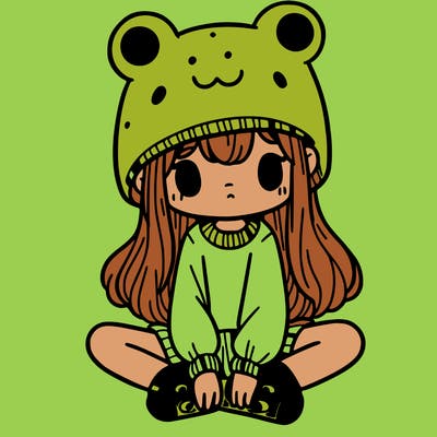 a girl wearing a frog hat and some frog socks