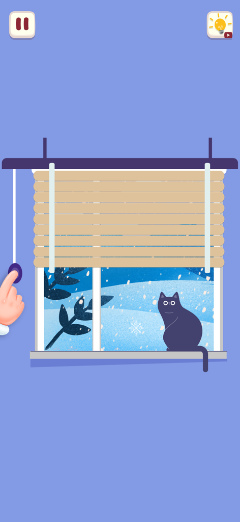 Satisfying Organize Mini games - Puxando persianas para revelar um gato preto em uma cena de neve