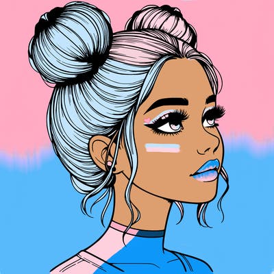 realistic girl with buns on the top of her head