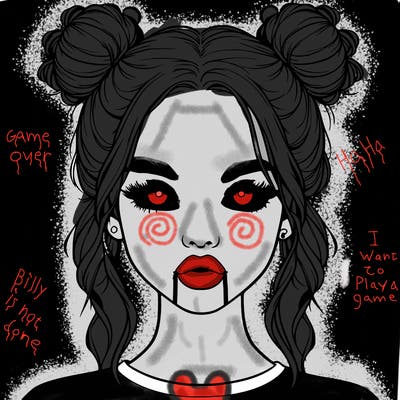 realistic girl with two buns in hair and lips