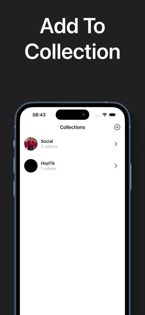 스마트폰에서 정리된 동영상 컬렉션을 보여주는 HopTik 앱 화면