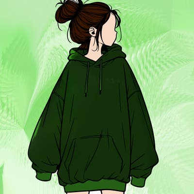 realistic girl with a oversized sweatshirt on and a bun