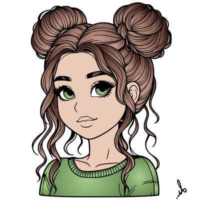 realistic girl with two buns in her hair