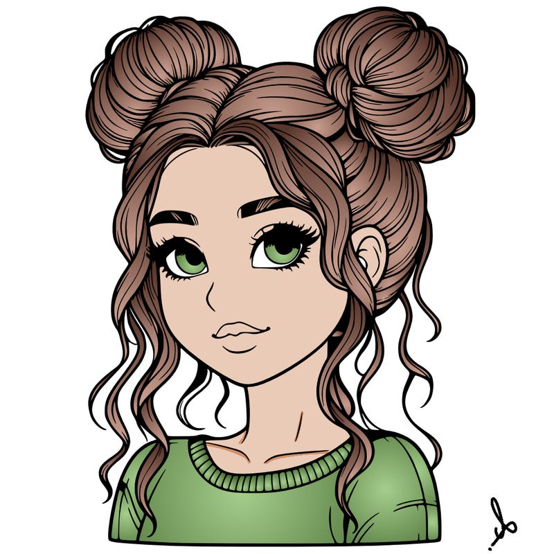 realistic girl with two buns in her hair