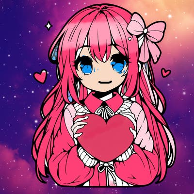 anime girl holding a heart balloon