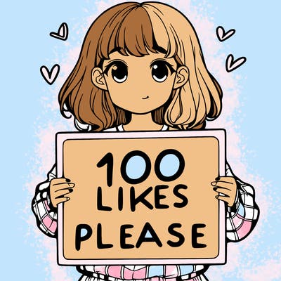 a girl holding a sign saying 100 likes please