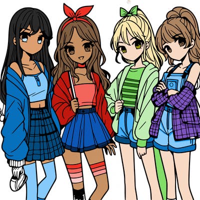 teen manga girls group of 4