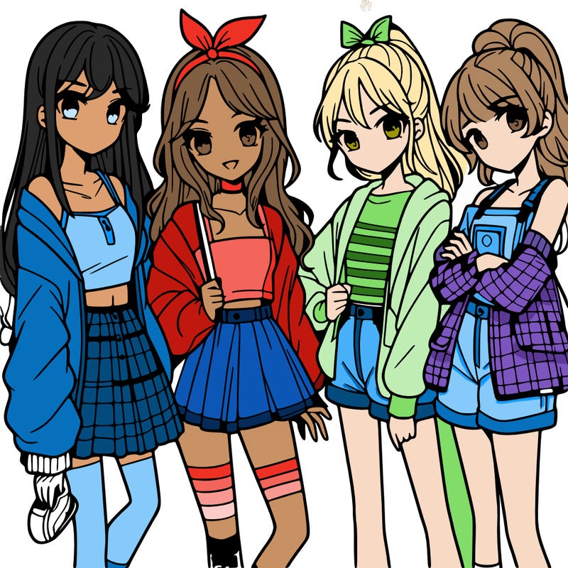 teen manga girls group of 4