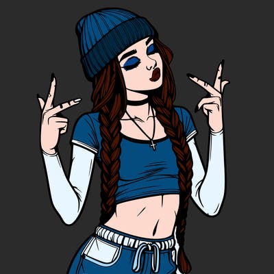 realistic teenage girl with braids and a beanie and crop top doing 🫶🏼