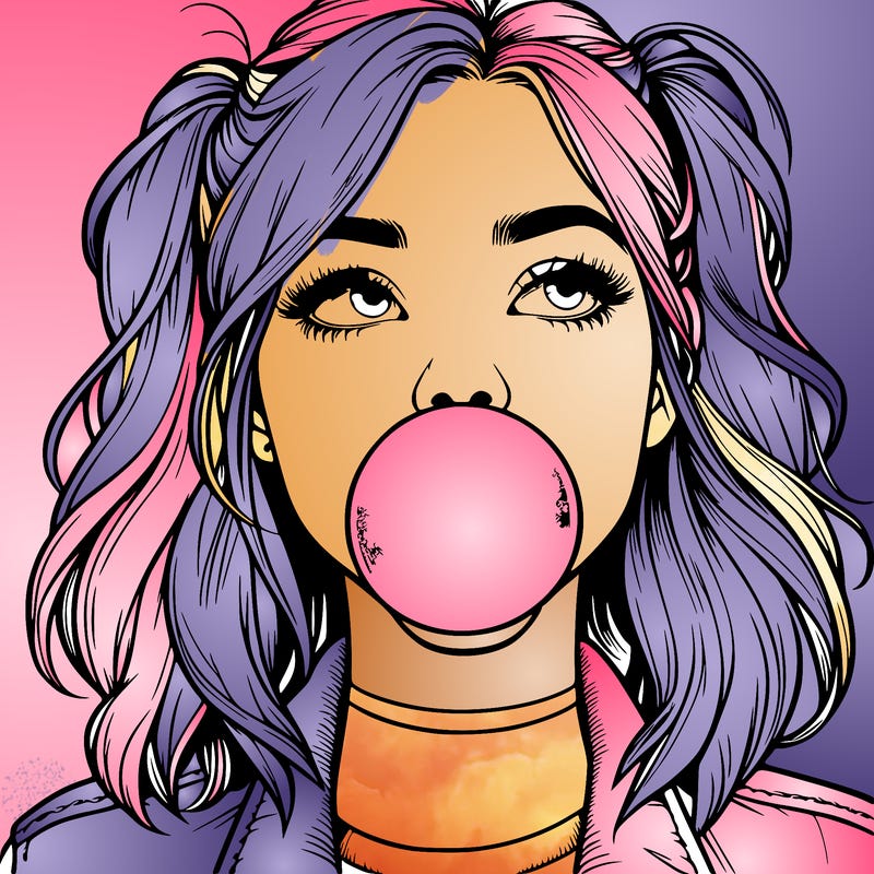 realististic girl blowing bubble -gum