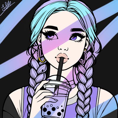 realistic girl with braided hair drinking boba