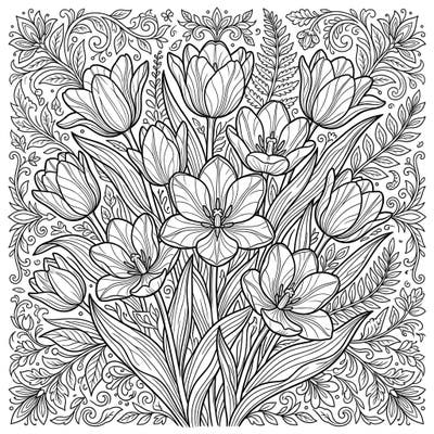 Dive into the world of floral artistry with this captivating Kaufmanniana Tulips coloring page, specially crafted for teens. Featuring complex patterns and elegant blooms, it offers a challenging yet rewarding artistic experience.