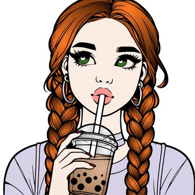 realistic girl with braided hair drinking boba
