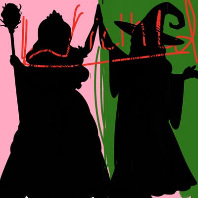 detailed realistic split of a princess and a witch