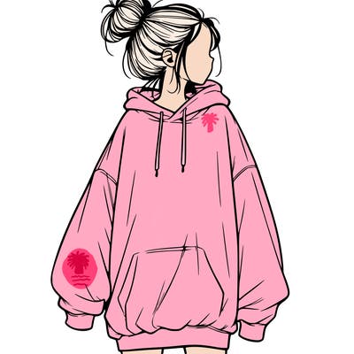 realistic girl with a oversized sweatshirt on and a bun