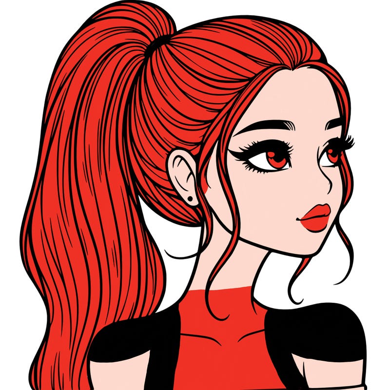 a beautiful and realistic girl with a high pony tail