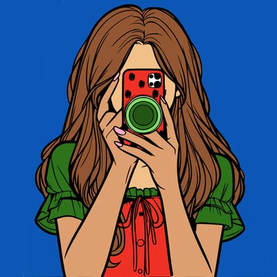 a realistic girl holding her phone taking pictures