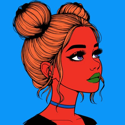 realistic girl with buns on the top of her head