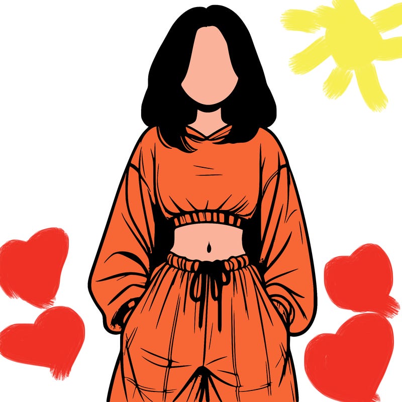 realistic girl faceless with baggy pants and a crop top