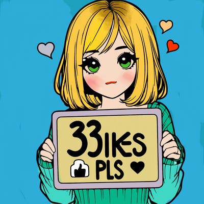realistic girl holding a sign saying 33 likes pls
