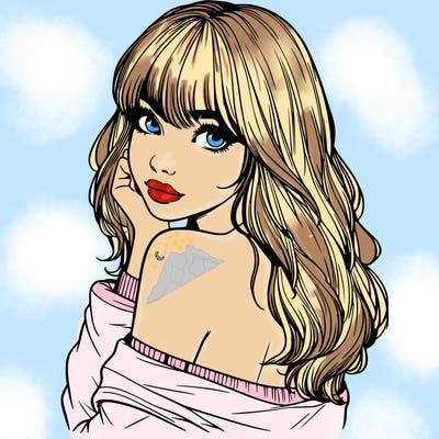 realistic girl with bangs looking over her shoulder