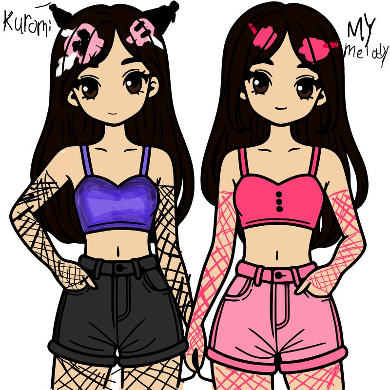 two sisters with crop tops and jean shorts and straight hair