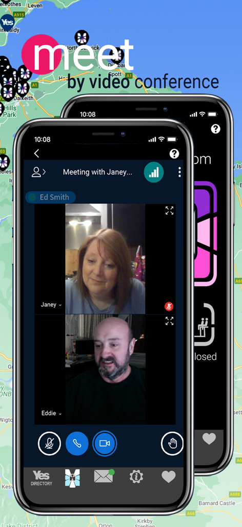 IndyApp for Yes - IndyApp interface showing a video conference call between two supporters of Scottish Independence