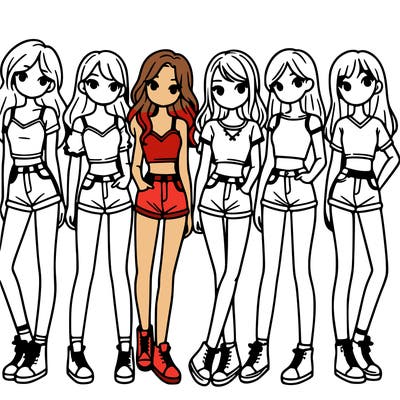 a group of girls wearing crop tops and shorts