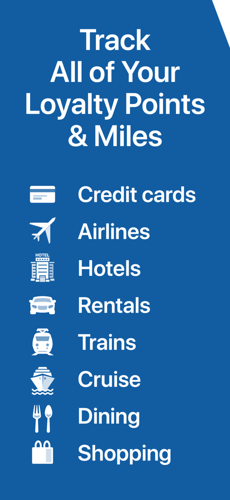 AwardWallet app screen showing various trackable loyalty categories including airlines, hotels, and credit cards
