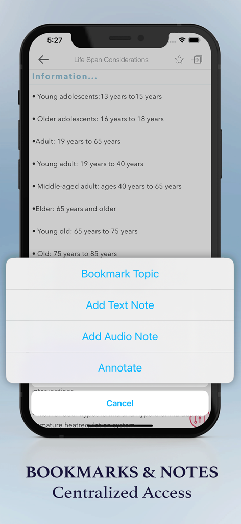 CCM Certification Made Easy - Mobile app screen showing bookmarking and note-taking options for CCM exam preparation.