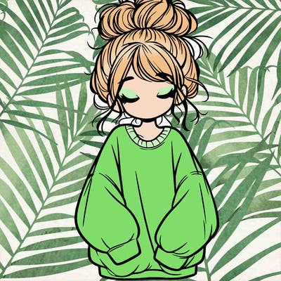girl with baggy sweatshirt and messy bun