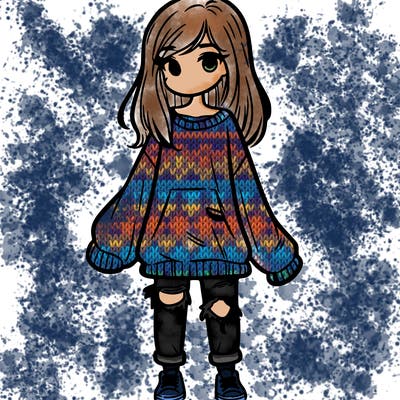 girl in baggy sweater and ripped jeans