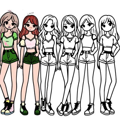 a group of girls wearing crop tops and shorts