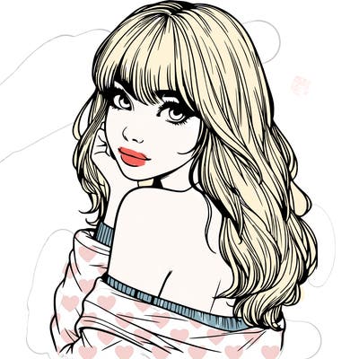 realistic girl with bangs looking over her shoulder