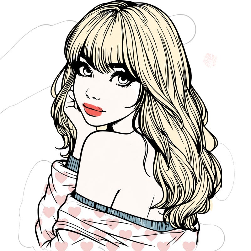 realistic girl with bangs looking over her shoulder