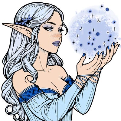 realistic elf girl doing magic