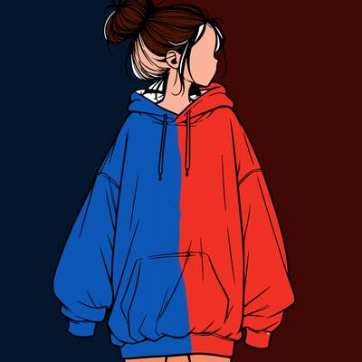 realistic girl with a oversized sweatshirt on and a bun