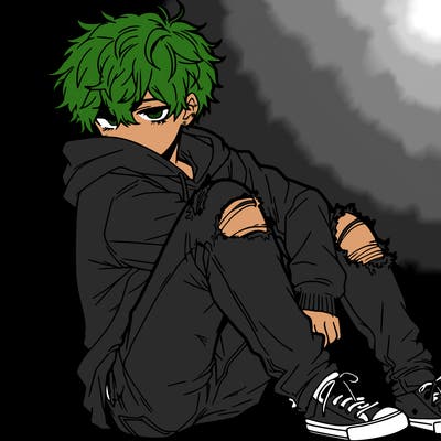 a male hoddie ripped jeans messy hair anime