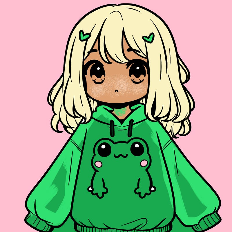 girl wearing frogging sweatshirt
