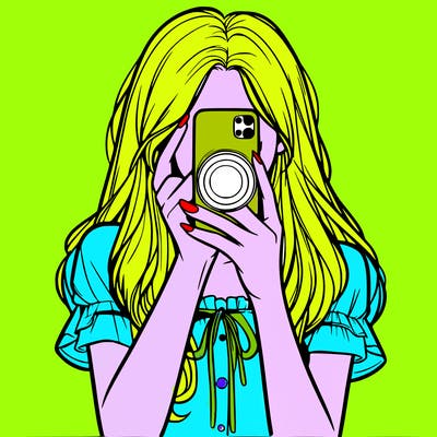 a realistic girl holding her phone taking pictures