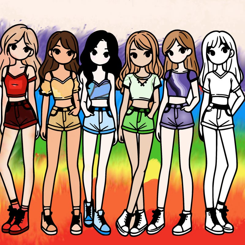 a group of girls wearing crop tops and shorts