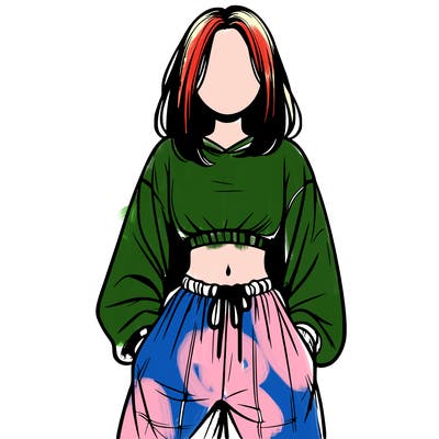 realistic girl faceless with baggy pants and a crop top