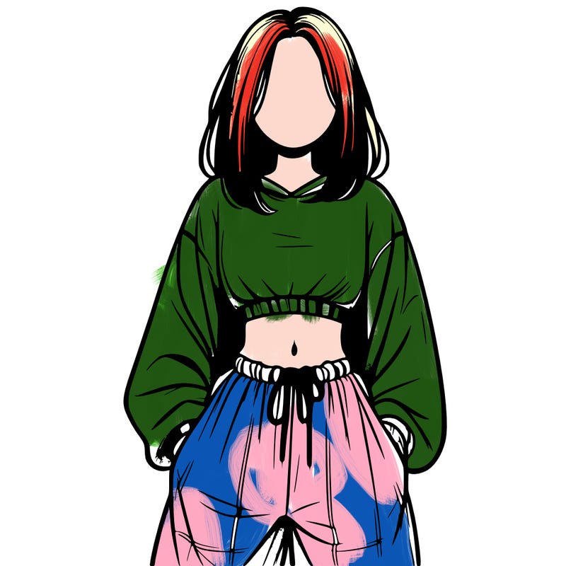 realistic girl faceless with baggy pants and a crop top