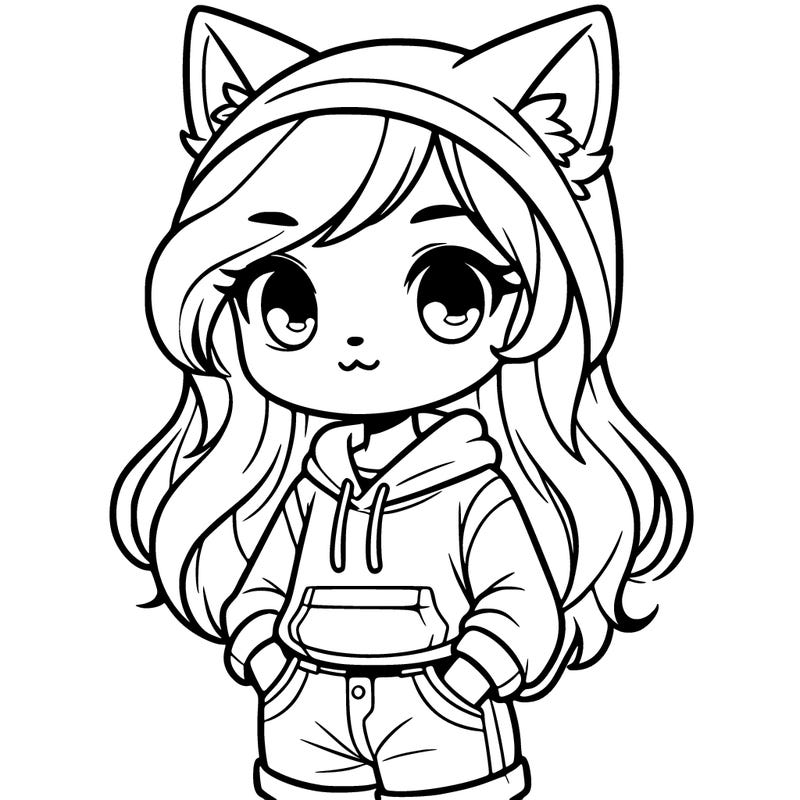 girl with wolf ears jeans and hoodie