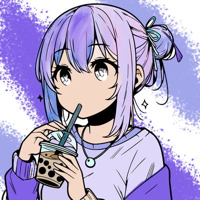 manga character drinking boba