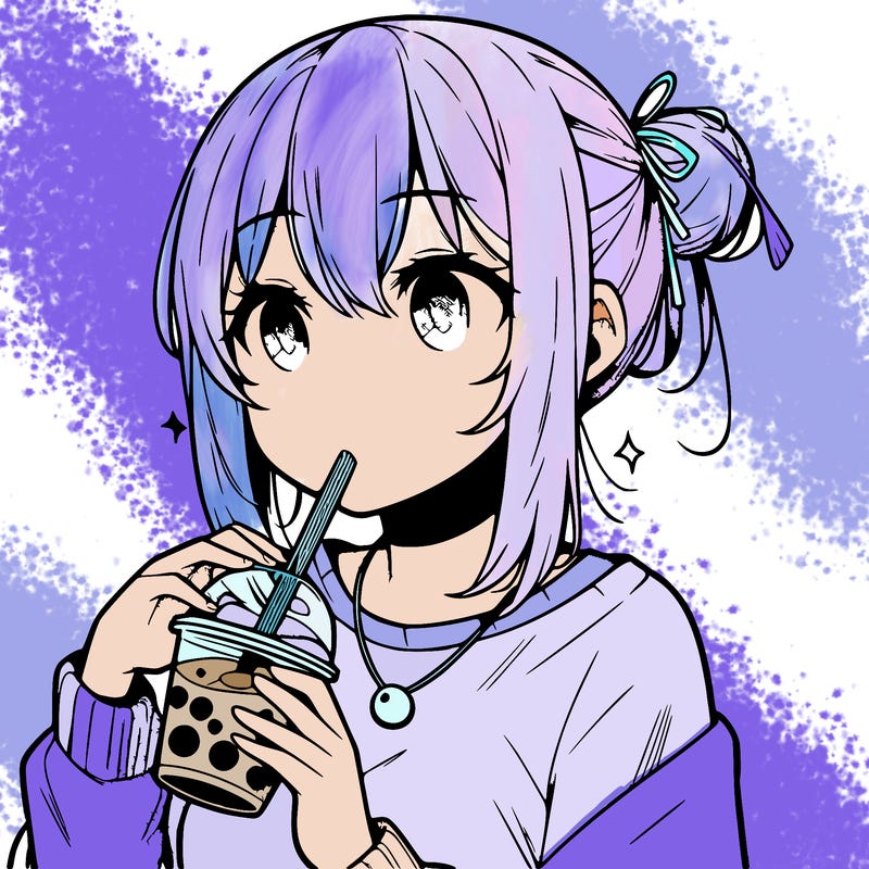 manga character drinking boba