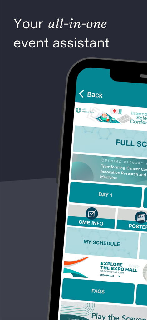 Eventscribe - Eventscribe mobile app screen displaying a conference schedule and professional event tools