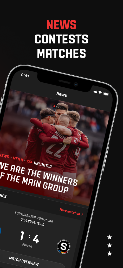 Sparta. - Sparta app interface displaying team news and match scores