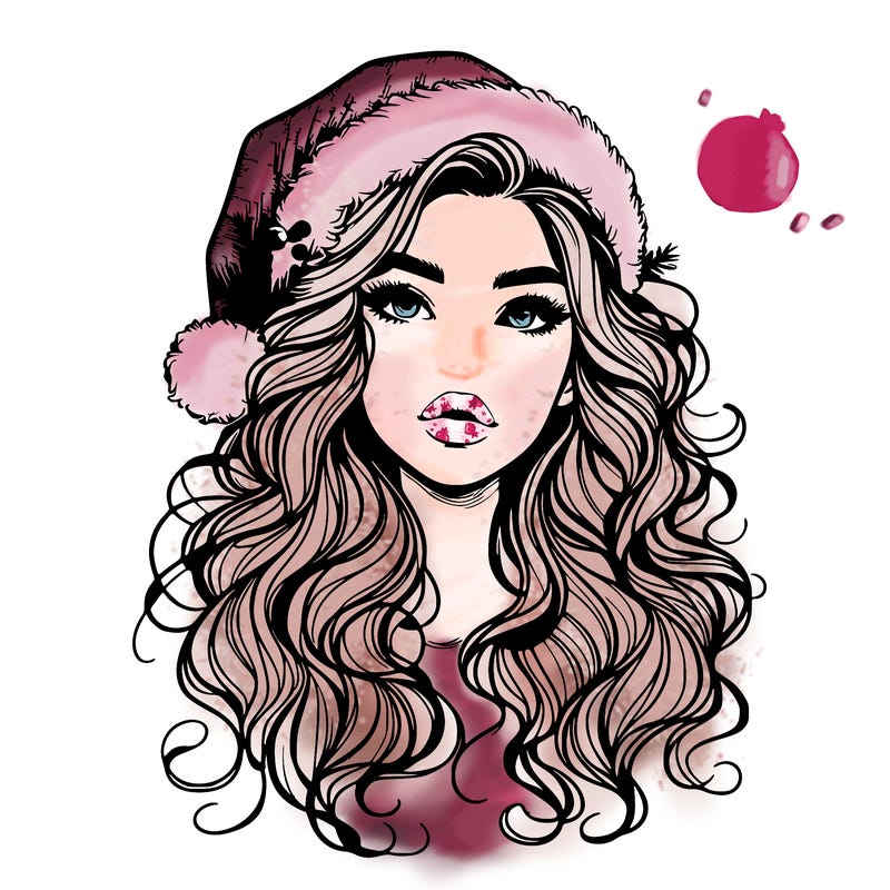 realistic christmas girl with wavy hair and lips